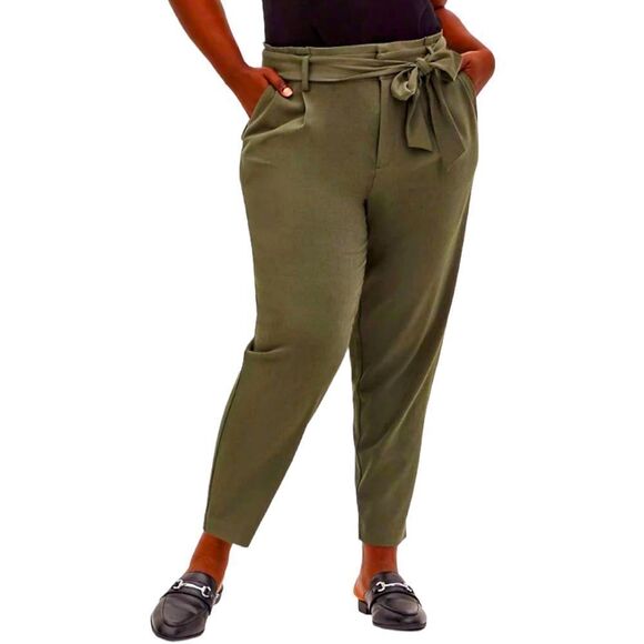 TORRID NEW Plus Size Olive Green Tie Front Paper-bag Tapered Pant. - Picture 5 of 16